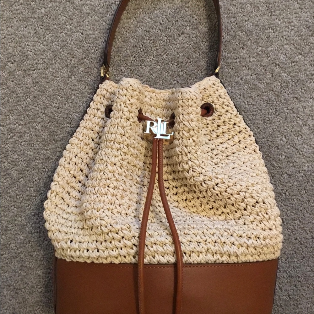 Lauren by RALPH LAUREN “Andie”Bucket Drawstring Straw & Leather Crossbody NWOT - Picture 13 of 16